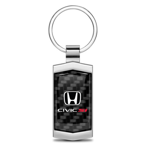Honda Civic Si Real Black Carbon Fiber Chrome Metal Case Key Chain