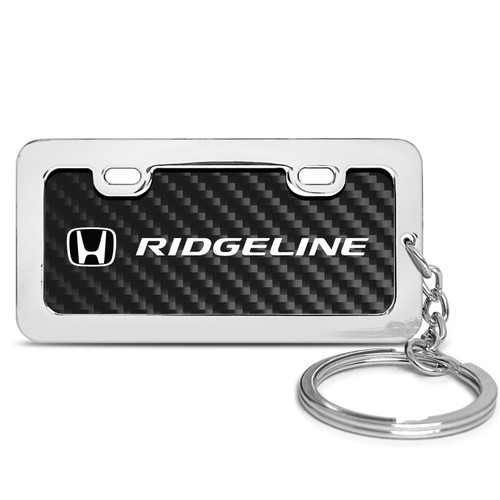 Honda Ridgeline Custom Designed Black Real Carbon Fiber Chrome License Frame Style Key Chain