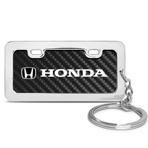 Honda Custom Designed Black Real Carbon Fiber Chrome License Frame Style Key Chain