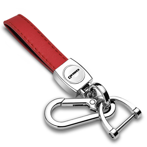 Ford F-150 2015 up in White Genuine Red Leather Loop-Strap Chrome Hook Key Chain