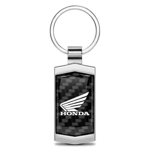 Honda Power Sports Wing Logo Real Black Carbon Fiber Chrome Metal Case Key Chain
