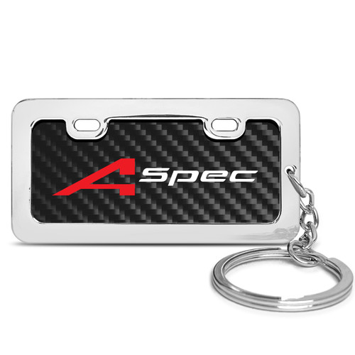 Acura A-Spec Custom Designed Black Real Carbon Fiber Chrome License Frame Style Key Chain
