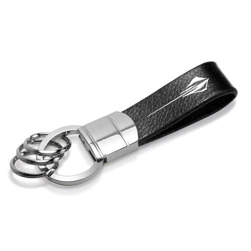 Chevrolet Corvette C8 Stingray Black Genuine Leather Strap Chrome Round Hook Metal Key Chain