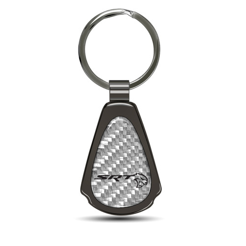 Dodge SRT Hellcat Silver Genuine Carbon Fiber Black Metal Teardrop Key Chain