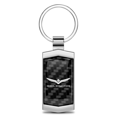 Honda Gold Wing Logo Real Black Carbon Fiber Chrome Metal Case Key Chain
