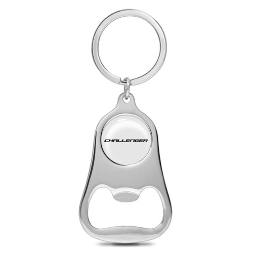 Dodge Challenger White Logo Chrome Finish Flat Bottle Opener Metal Key Chain