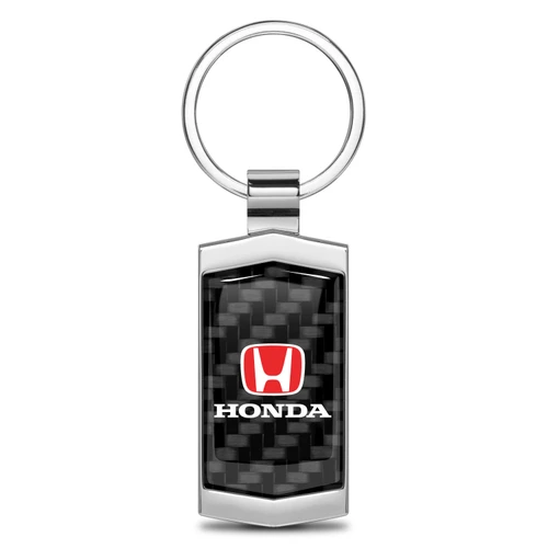 Honda Red Logo Real Black Carbon Fiber Chrome Metal Case Key Chain
