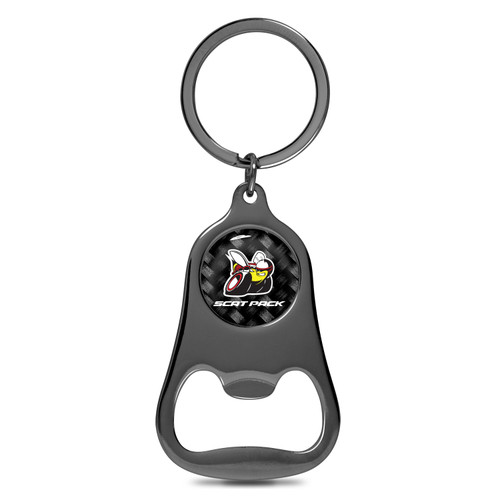 Dodge Scat-Pack Logo Carbon Fiber Flat Bottle Opener Black Metal Key Chain