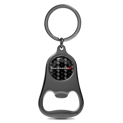 Dodge Logo Carbon Fiber Flat Bottle Opener Black Metal Key Chain