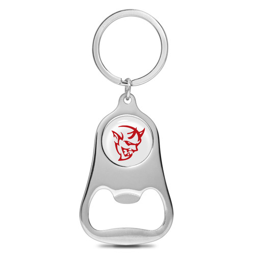 Dodge Demon in Red White Logo Chrome Finish Flat Bottle Opener Metal Key Chain