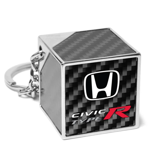 Honda Civic Type-R Black Real Carbon Fiber Custom Designed Cube Block Style Metal Key Chain