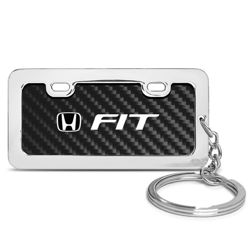 Honda Fit Custom Designed Black Real Carbon Fiber Chrome License Frame Style Key Chain