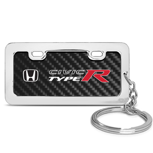 Honda Civic Type-R Custom Designed Black Real Carbon Fiber Chrome License Frame Style Key Chain