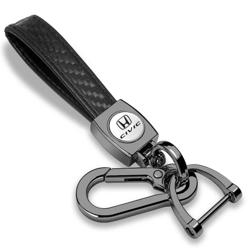 Honda Civic in White Real Carbon Fiber Loop-Strap Gunmatal Hook Key Chain