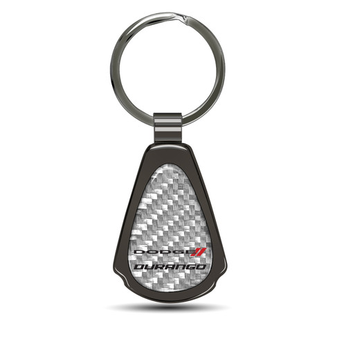Dodge Durango Silver Genuine Carbon Fiber Black Metal Teardrop Key Chain