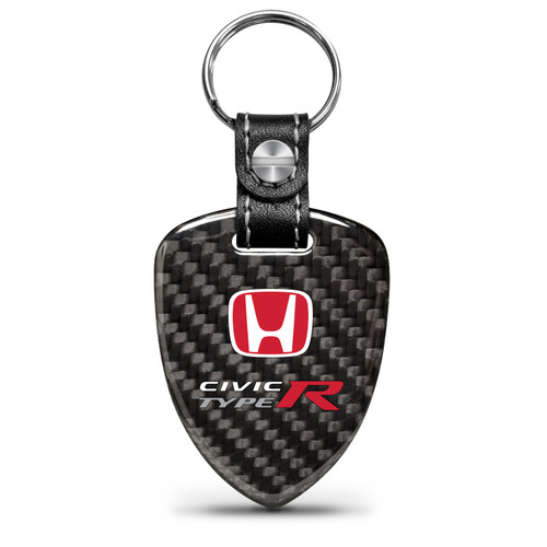 Honda Red Logo Civic Type R Real Black Carbon Fiber Large Shield-Style Key Chain
