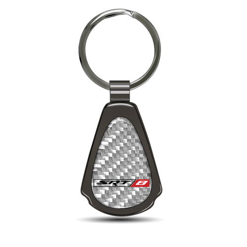 Dodge Jeep SRT-8 Silver Genuine Carbon Fiber Black Metal Teardrop Key Chain