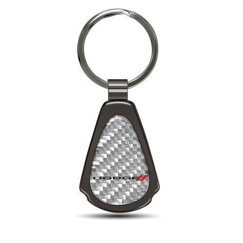 Dodge Silver Genuine Carbon Fiber Black Metal Teardrop Key Chain