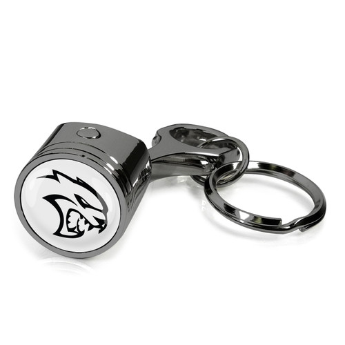 Dodge Hellcat Logo in White on Black Engine Piston and Rod Metal Key Chain