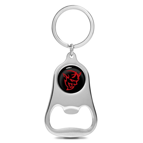 Dodge Demon in Red Black Logo Chrome Finish Flat Bottle Opener Metal Key Chain