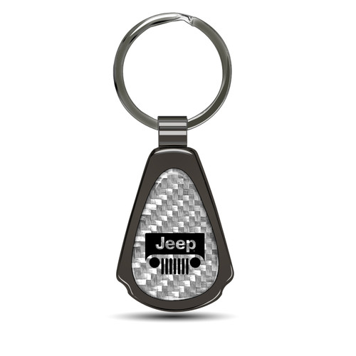 Jeep Grill Silver Genuine Carbon Fiber Black Metal Teardrop Key Chain