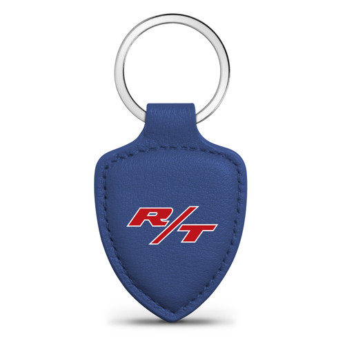 Dodge R/T Logo Blue Shield-Shape Style Genuine Leather Key Chain
