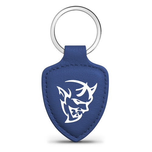 Dodge Demon Blue Shield-Shape Style Genuine Leather Key Chain