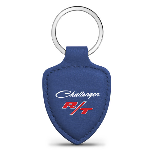 Dodge Challenger R/T Classic Blue Shield-Shape Style Genuine Leather Key Chain