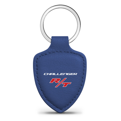 Dodge Challenger R/T Blue Shield-Shape Style Genuine Leather Key Chain