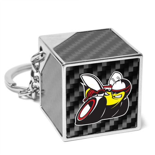 Dodge Scat-Pack Logo Black Real Carbon Fiber Custom Designed Cube Block Style Metal Key Chain