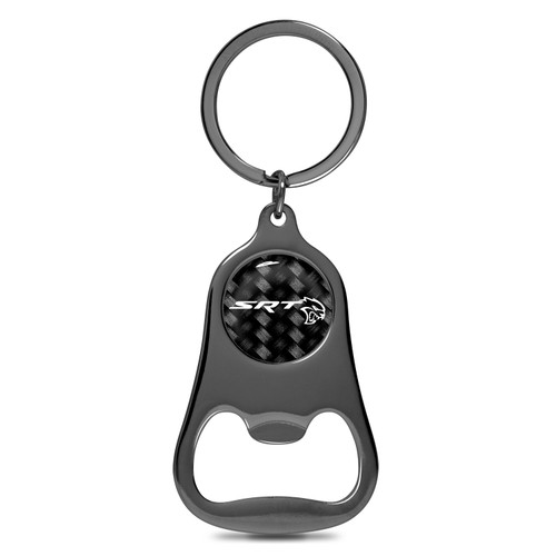 Dodge SRT Hellcat Logo Carbon Fiber Flat Bottle Opener Black Metal Key Chain