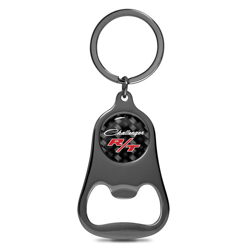 Dodge Challenger R/T Classic Logo Carbon Fiber Flat Bottle Opener Black Metal Key Chain