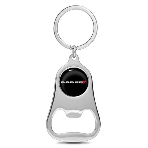 Dodge Black Logo Chrome Finish Flat Bottle Opener Metal Key Chain