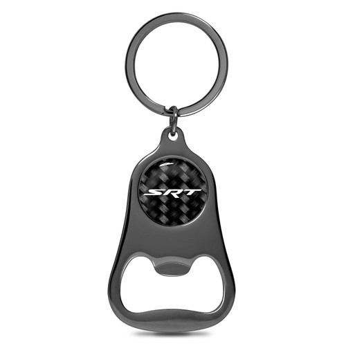 Dodge SRT Logo Carbon Fiber Flat Bottle Opener Black Metal Key Chain