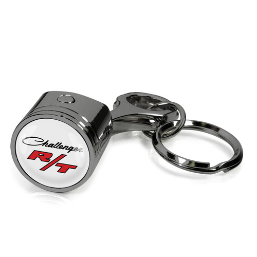 Dodge Challenger R/T Classic Logo in White on Black Engine Piston and Rod Metal Key Chain