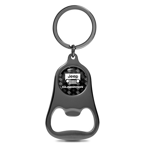 Jeep Gladiator Logo Carbon Fiber Flat Bottle Opener Black Metal Key Chain
