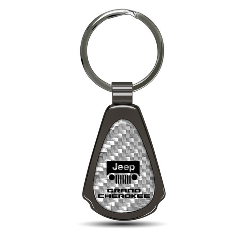Jeep Grand Cherokee Silver Genuine Carbon Fiber Black Metal Teardrop Key Chain