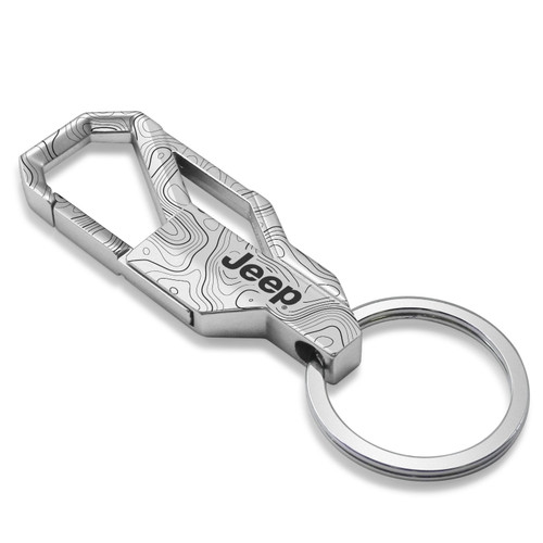Jeep Topographic Silver Carabiner Style Snap Hook Metal Key Chain