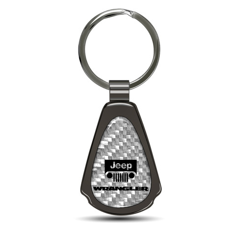 Jeep Wrangler Silver Genuine Carbon Fiber Black Metal Teardrop Key Chain