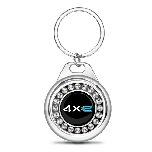 Jeep 4xe Crystal Rhinestone Roundel Chrome Metal Key Chain with Real Carbon Fiber Backing