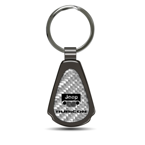 Jeep Rubicon Silver Genuine Carbon Fiber Black Metal Teardrop Key Chain