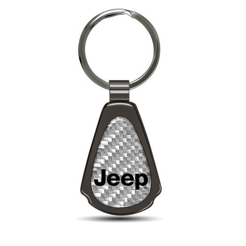 Jeep Name Silver Genuine Carbon Fiber Black Metal Teardrop Key Chain
