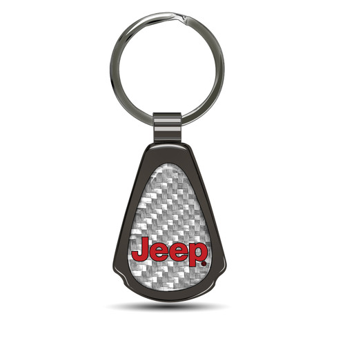 Jeep in Red Silver Genuine Carbon Fiber Black Metal Teardrop Key Chain