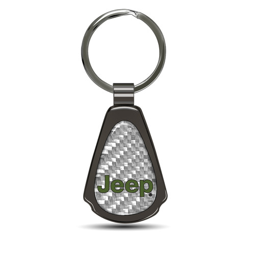 Jeep in Green Silver Genuine Carbon Fiber Black Metal Teardrop Key Chain