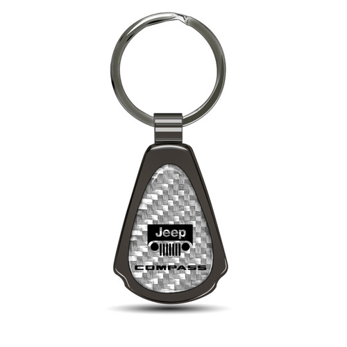Jeep Compass Silver Genuine Carbon Fiber Black Metal Teardrop Key Chain