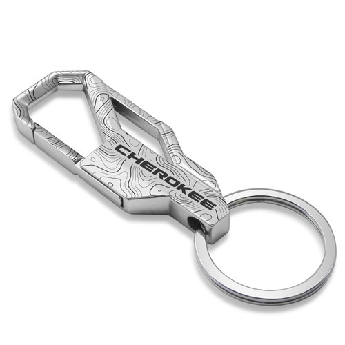 Jeep Cherokee Topographic Silver Carabiner Style Snap Hook Metal Key Chain
