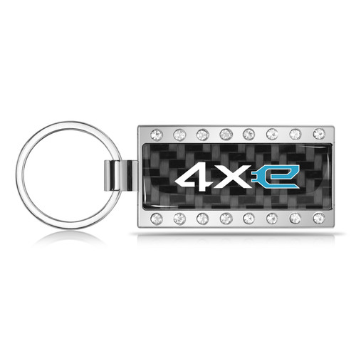 Jeep 4xe Real Carbon Fiber Chrome Metal Case with Crystal Rhinestone Premium Key Chain