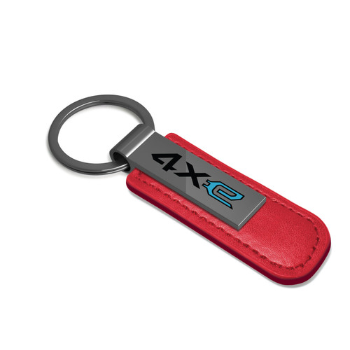 Jeep 4xe Red PU Leather Strap Gunmetal Gray Metal Bar Key Chain