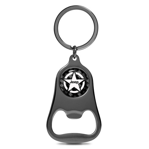 Jeep Willys Star Logo Carbon Fiber Flat Bottle Opener Black Metal Key Chain