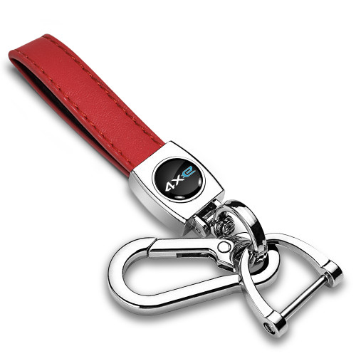 Jeep 4xe in Black on Genuine Red Leather Loop-Strap Chrome Hook Metal Key Chain